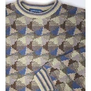 Vtg Northern Isles Sweater Mens M Wool Blend Geometric Grandpa 90s Knit
